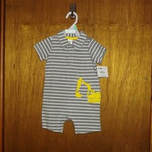 Carter's Child of Mine Gray Striped w/ Tractor 1 Pc Play Suit - $11.43