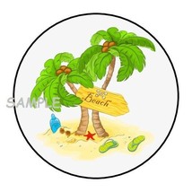 30 Beach Envelope Seals Labels Stickers 1.5&quot; Round Palm Trees Gifts - £5.96 GBP