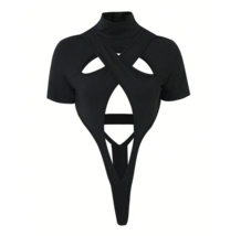 Top Sexy Crop Choker Paris Designer Ami Misbhv Bodysuit Rock Cutout XS/S... - £7.82 GBP