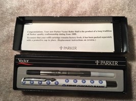 Vintage Parker Vector FIRST CHICAGO  Bank Advertising Pen In Box WORKS G... - $18.14