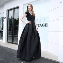 BLACK A-Line Taffeta Skirt Women Plus Size Taffeta Pleated Midi Party Skirt image 5