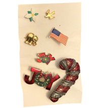 Christmas Pins Brooches American Flag Flower Elephant Joy Christian 7 Pins Lot - £7.58 GBP