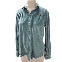 Vtg 80s Beewear Green Velour Button Up Shirt  Poly/Cotton  Womens Sz S - $33.86