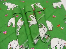 Vintage Handmade Cloth Napkins Set of 4 Green w Elephant &amp; Bumble Bee #H - $276.49 MXN