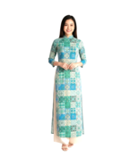 NWOT Blue Green Tile Print Vietnamese Ao Dai Size 4/6 - $20.00