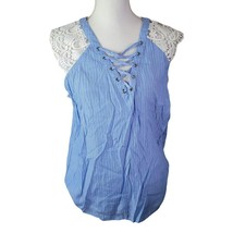 Express Lace Cap Sleeve Blue Stripe Blouse Womens Large - £6.76 GBP