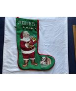Vintage Needlepoint Embroidered Christmas Stocking Santa Handmade Agnes - $36.60 CAD