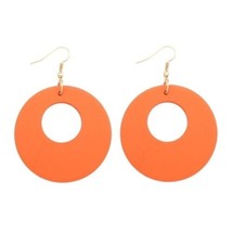 Tropical Orange Round Wooden Hoop Smaller Size 2&quot; Drop Pair of Earrings - £4.73 GBP