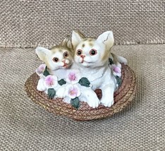 Vintage Cat And Kitten In Straw Style Hat Resin Figurine Kitty Love Cott... - $8.91