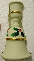 Bell Candle Holder Partylite P0143 in Bisque w/ Holly &amp; Berries - £10.88 GBP