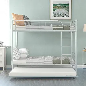 Twin Over Twin Bunk Bed With Trundle,Heavy Duty Twin Size Bunk Beds Fram... - £318.66 GBP