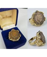 ESTATE SALE vintage Indian head mens penny ring gold nugget tone SIZE AD... - $126.12 CAD