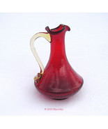 Pilgrim Red Crackle Glass Small Pitcher Pale Yellow Handle 4 3/4&quot; Vintag... - £7.86 GBP