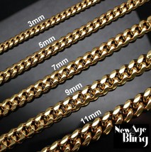 Stainless Steel Cuban Curb Chain Gold Plated Mens Necklace 3/4/5/7/9/11mm - £5.75 GBP+