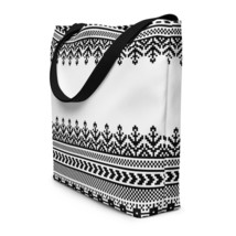 Ukrainian Decorative Embroidery Ethnic Design White &amp; Black Beach Bag - £25.38 GBP