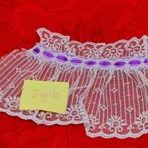 5.25&quot; Ruffled Lace Trim Purple Statin Ribbon W White 2 yds(Polyester) Fl... - $5.44 CAD
