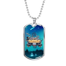 Alien UFO Fan Alien Family Car Necklace Stainless Steel or 18k Gold Dog Tag 24&quot; - £37.92 GBP+