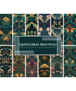 GeoFloral Nouveau Patterns Pack, Art Nouveau Botanical Designs, Geometri... - £3.81 GBP