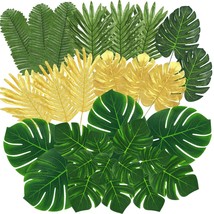 100 Pcs 8 Kinds Artificial Palm Leaves Tropical Fake Leaves, Monstera Leaf Gold  - £18.97 GBP