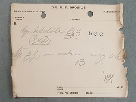 1923 antique DRUGGIST PRESCRIPTION hazleton pa DR. P. F. BROSIUS - £22.51 GBP