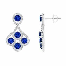 Natural Blue Sapphire Drop Earrings with Diamond in 14K Gold (Grade-AAAA , 3MM) - £2,032.21 GBP