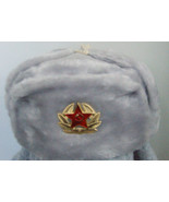 Authentic Russian Military Off/White Ushanka W/ Soviet Badge - $46.24 CAD