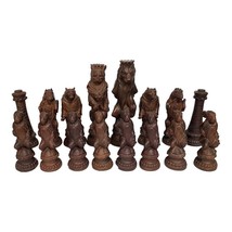 15 Piece RARE Vintage Reynard the Fox Brown Resin Chess Set Figures Rabbit Pawns - $114.48