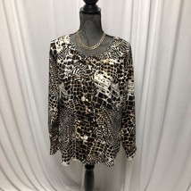 Milano Blouse Size Small Black Brown Animal Print Long Sleeve Button Fro... - $18.61