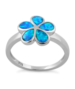 Blue Opal Size 9 Flower Ring Solid 925 Sterling Silver with Ring Case - £19.74 GBP
