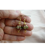 (EE601-22) 15 mm Brown yellow white flower CLOISONNE dangle EARRINGS Jew... - $26.90 CAD