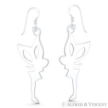 Tinkerbell Winged Pixie Fairy Charm .925 Sterling Silver Dangling Hook Earrings - £22.59 GBP