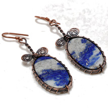 Lapis Lazuli Gemstone Copper Wire Wrap Drop Dangle Earrings Jewelry 2.30&quot; SA 22 - £3.94 GBP