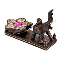 Energetic Hand Carved Elephant Towing a Flower Candle Holder - £15.65 GBP