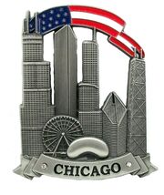 Chicago Skyline with American Flag Metal Fridge Magnet - $9.99