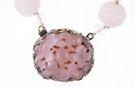 1940&#39;s Art Deco Chinese Silver Mounted Rose Quartz Necklace - £513.21 GBP