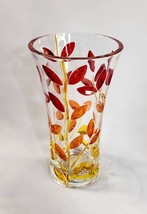 Murano Glass Flower Vase 3D Orange Yellow Red Leafs Zecchin Hand Made 8.4&quot; - £35.64 GBP