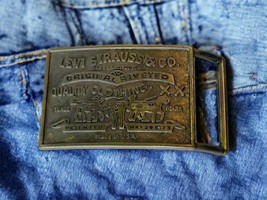 Vintage Levi Strauss &amp; Co. Original Jeans Brass Belt Buckle Made In USA - £14.85 GBP