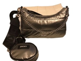 DKNY Metallic Gray  Cairo MD Pouchette Quilted Crossbody Bag - $99.95