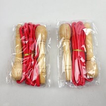 (Lot Of 2) Wooden Handle Jump Ropes Sports Red Rope Clairns New - £12.55 GBP
