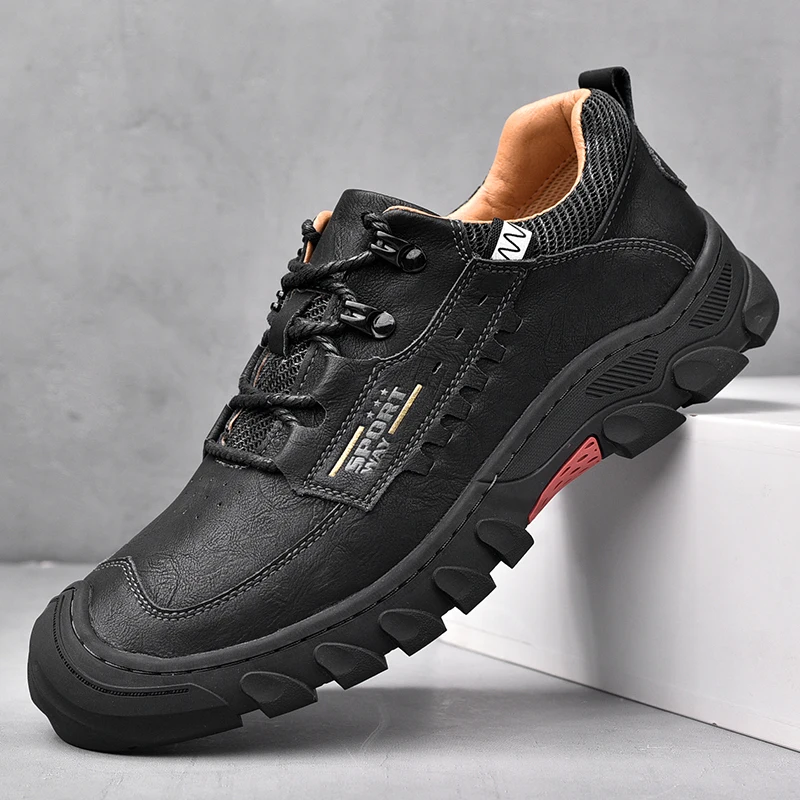 Genuine Leather Shoes Men Lace up Outdoor Wear-resistant Work Shoes Casu... - $90.50