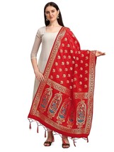 Women&#39;s Dupatta Scarf Chuni Banarasi Silk Zari Scarf Stole Shawls Color-Red - £11.25 GBP