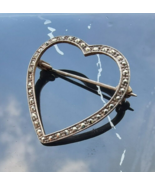 VINTAGE 925 STERLING SILVER MARCASITES HEART BROOCH - €33,37 EUR