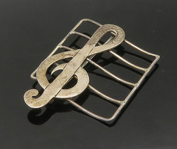 MEXICO 925 Sterling Silver - Vintage Treble Clef Music Motif Brooch Pin - BP8692 - £48.01 GBP