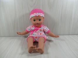 Fisher Price Baby Doll Little Mommy brown eyes orange pink elephant pjs hat bow - $24.74