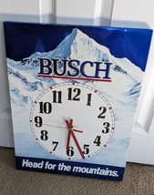 Vintage Busch Beer Clock Sign, &quot;Head for the Mountains&quot;, Metal Signet Gr... - $61.99