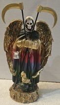 Grim Reaper Santa Muerte Robe Owl Skull Scythe Globe Fantasy Figurine Statue - £23.48 GBP