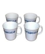 Set of 4 Mugs Old Town Blue Onion Corelle White Milk Glass Coffee Cup Tea - $34.62