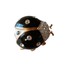 Vintage Jewelry Joan Rivers Brooch Black Enamel Rhinestone Ladybug Pin Signed - £25.25 GBP