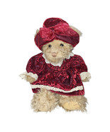 Russ Berrie Alexandra Brown Teddy Bear Plush Red Velvet Dress Hat Bow 12&quot; - $8.19 CAD