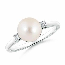 ANGARA Freshwater Pearl Ring with Diamond Accents for Women in 14K Solid Gold - £498.73 GBP